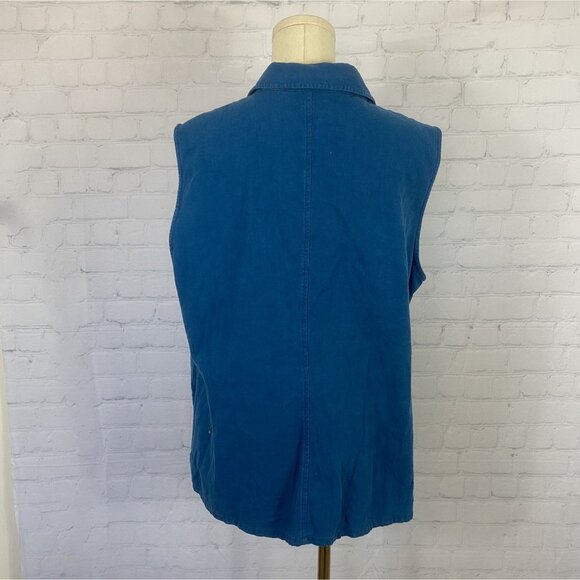 ⭐ 3/$15 Massini Size 20W Linen Blend Blue Button Up Shirt Tank Top - Picture 5 of 6